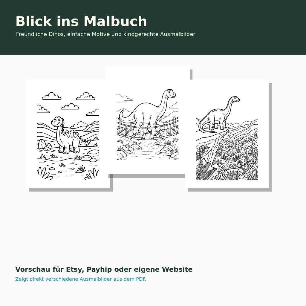 Dino Malbuch für Kinder – Ausmalbilder als PDF
