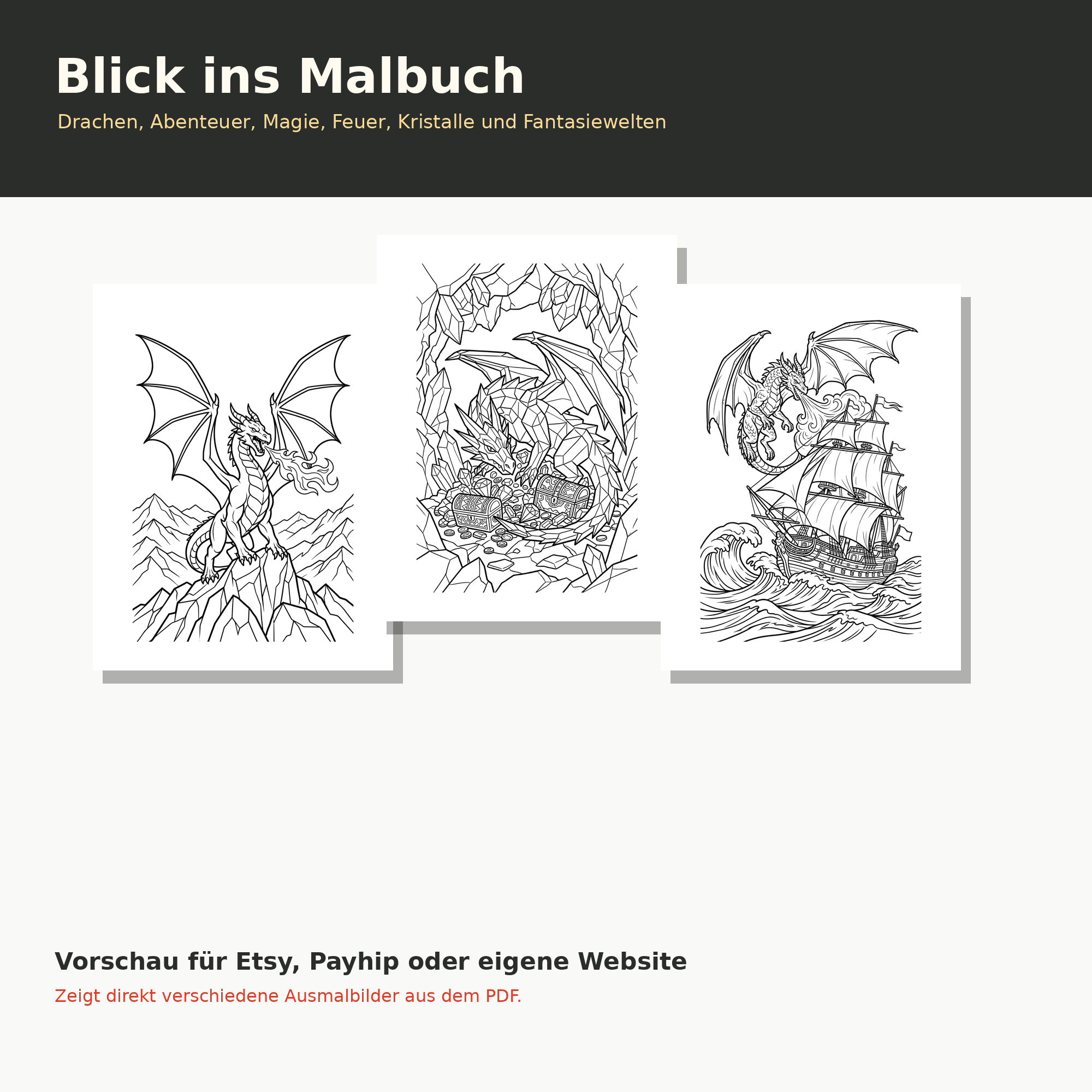 Drachen Malbuch für Kinder – Fantasievolle Ausmalbilder als PDF