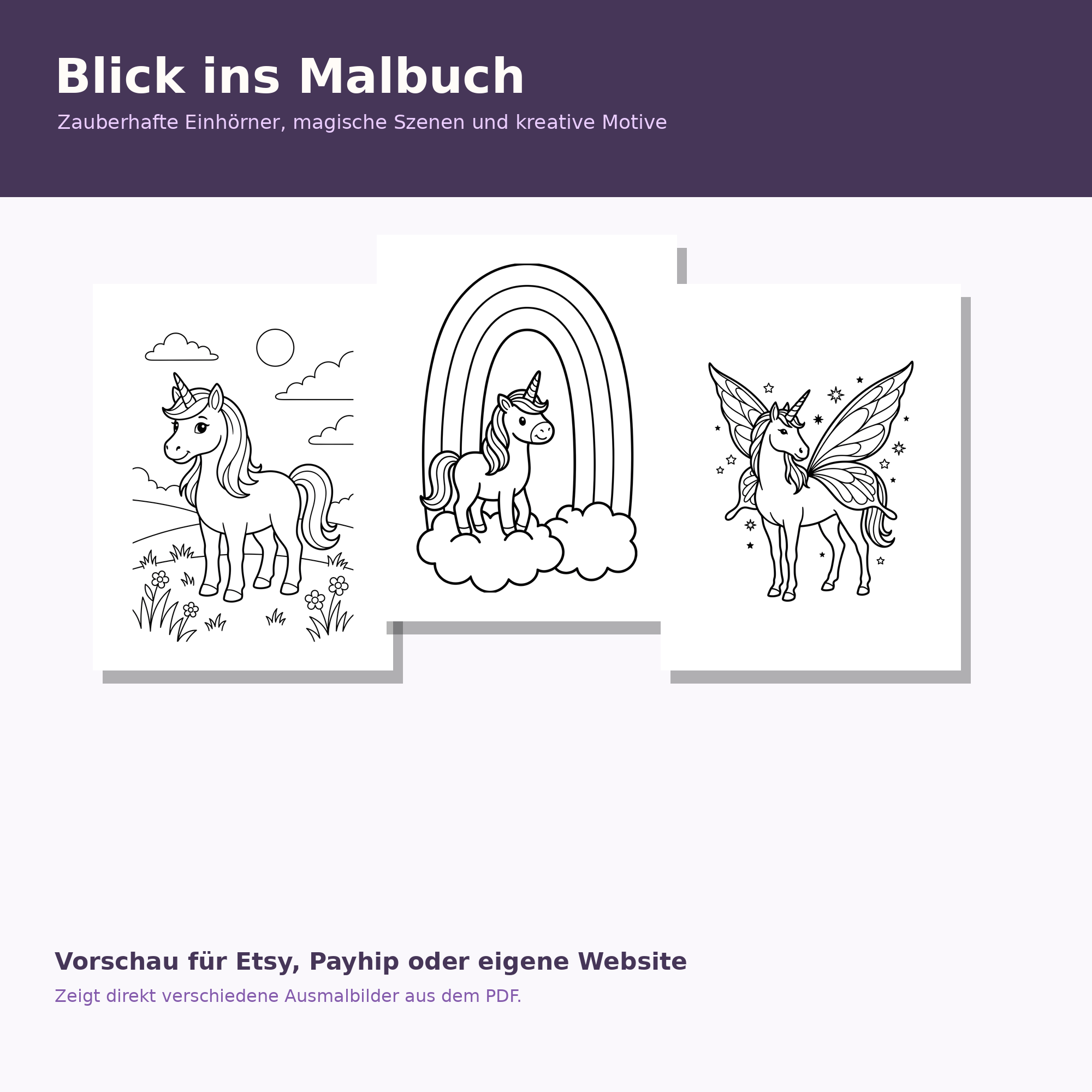 Einhorn Malbuch für Kinder – Magische Ausmalbilder als PDF