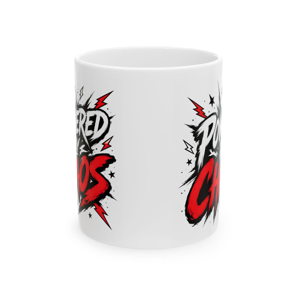Powered by Chaos Mug – Funny Coffee Cup