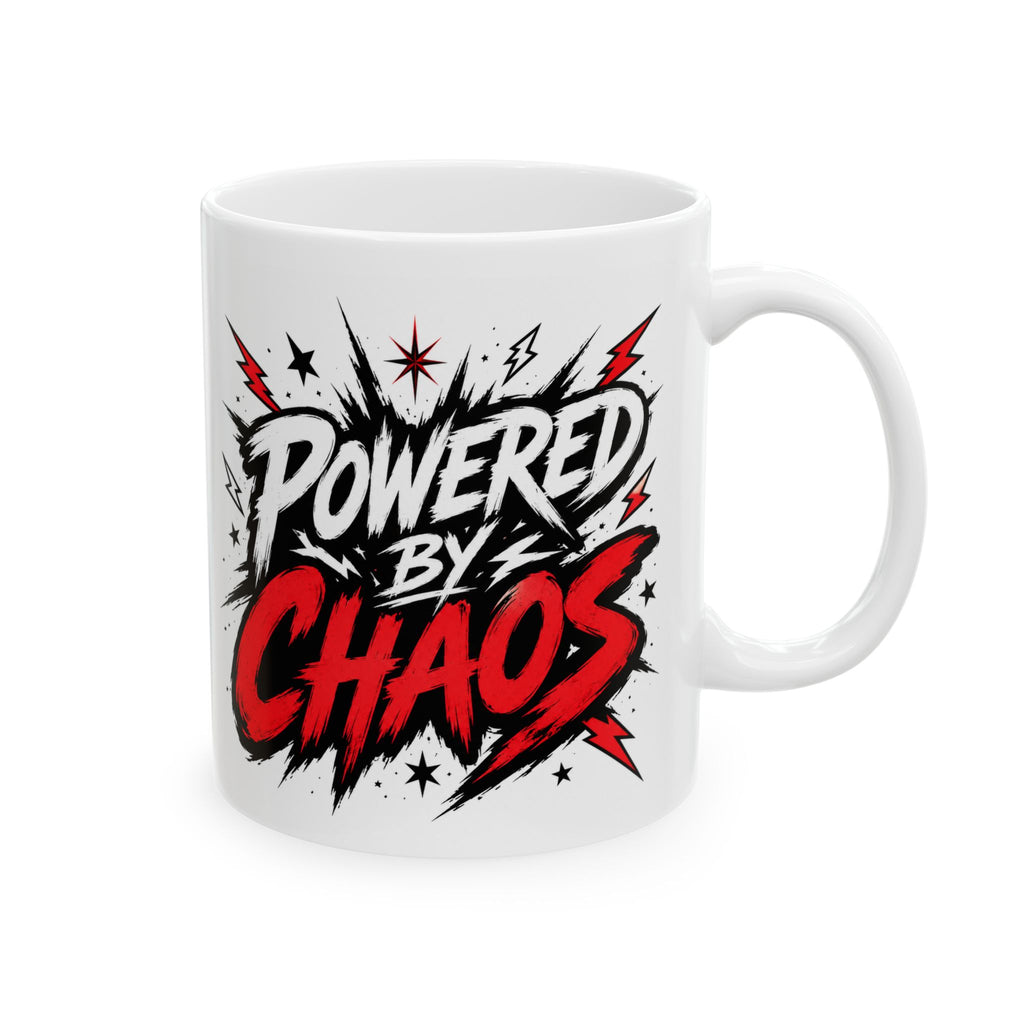 Powered by Chaos Mug – Funny Coffee Cup