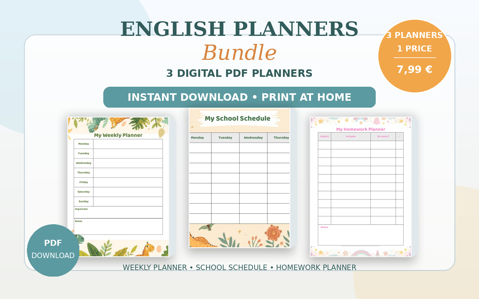 English Planners Bundle – 3 Digital PDF Planners